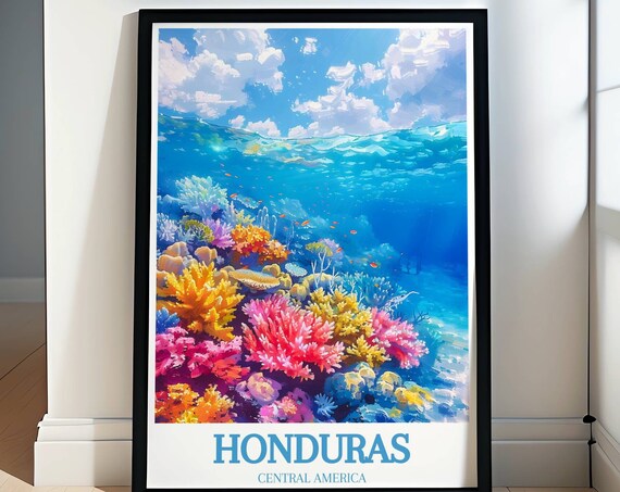 Hondura Art Print Roatn Coral Reefs Honduras Painting Central America Art Honduras Wall Arthonduras Poster Print