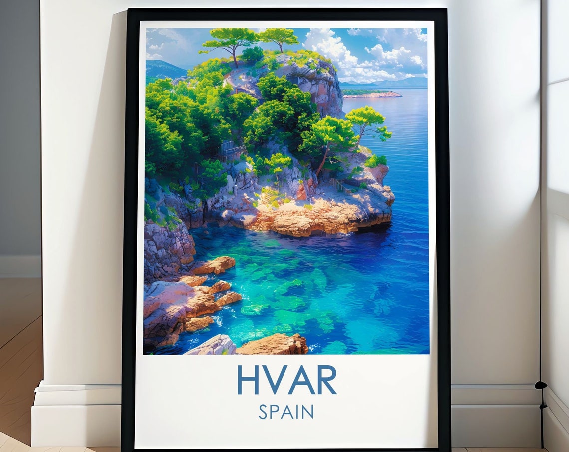Hvar Rocky Island Cove With Turquoise Water And Pine Trees Poster