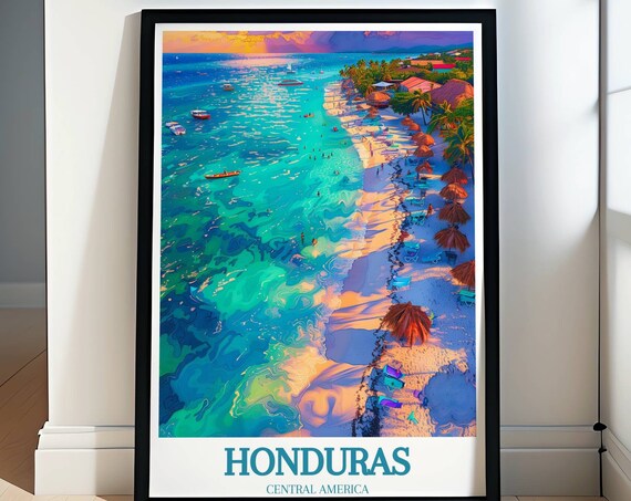 Honduras Central America Tropical Beach Aerial Turquoise Sea Poster