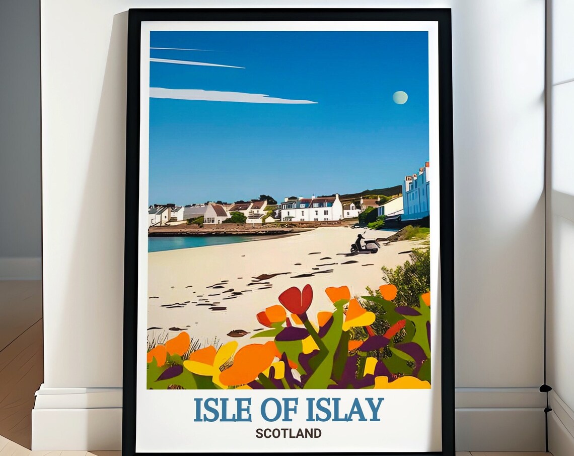 Isle of Islay Scotland Beach Cottages Bright Wildflowers Poster