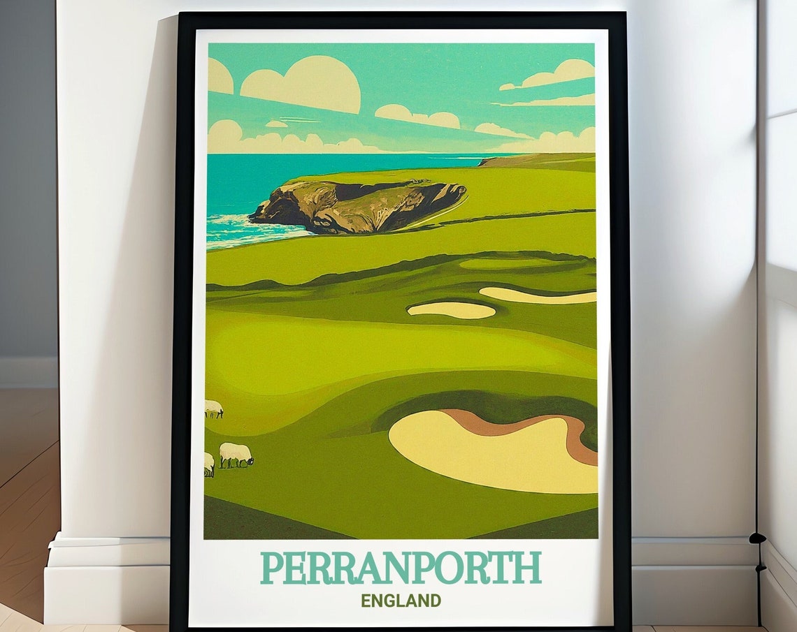 Perranporth Coastal Golf Course Cornwall Vintage Travel Poster