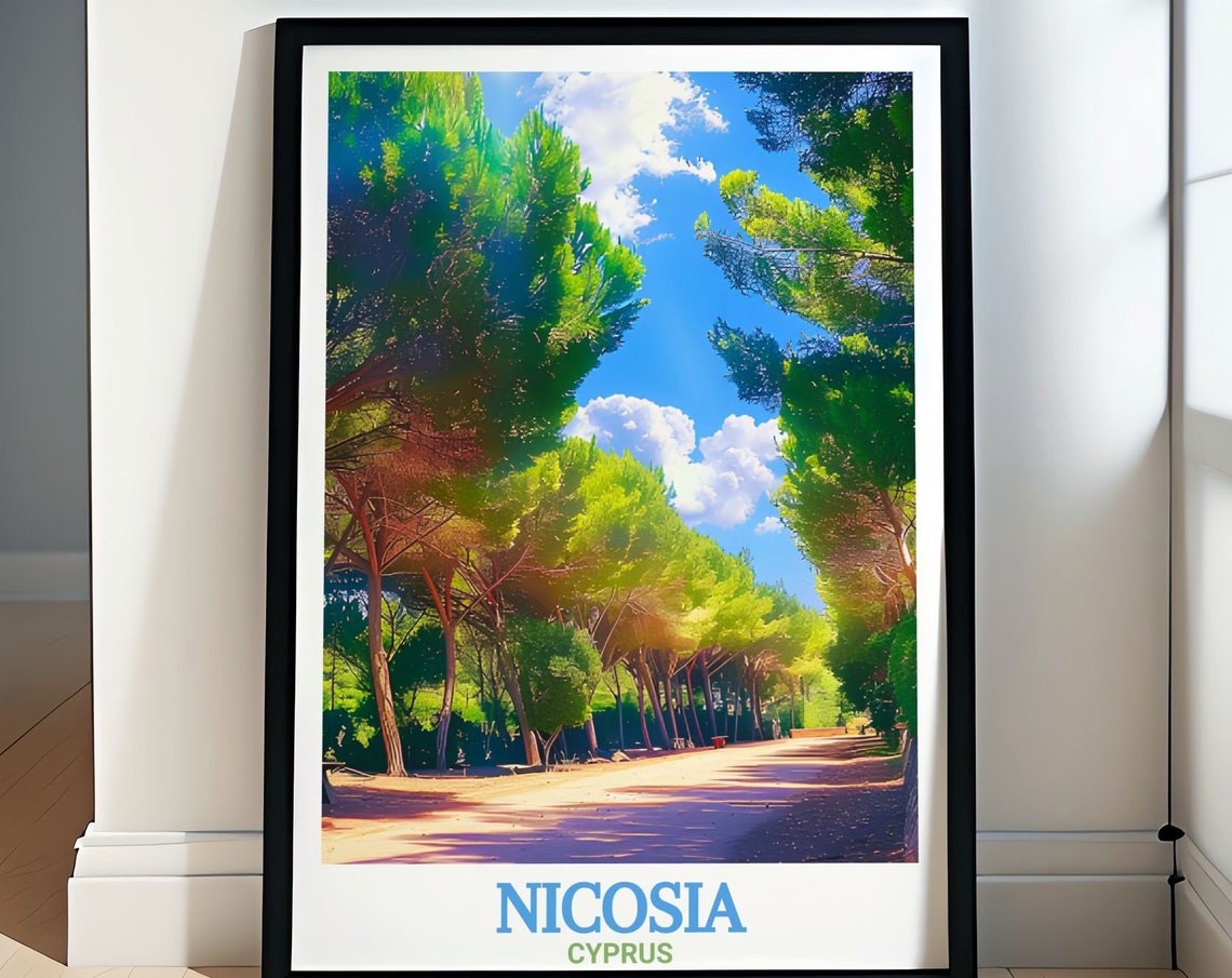 Nicosia Sunlit Pine Forest Trail Dappled Light Nature Travel Poster