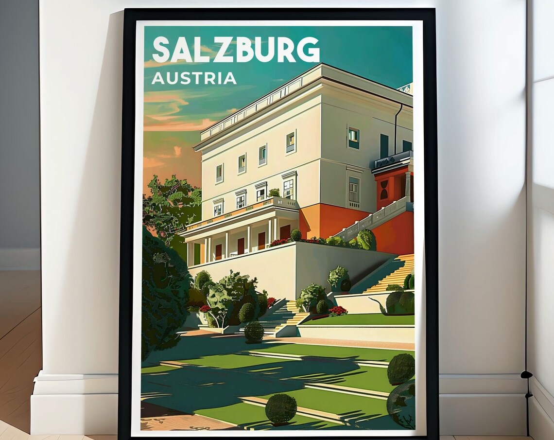 Mirabell Palace and Gardens Salzburg Austria Retro Travel Poster