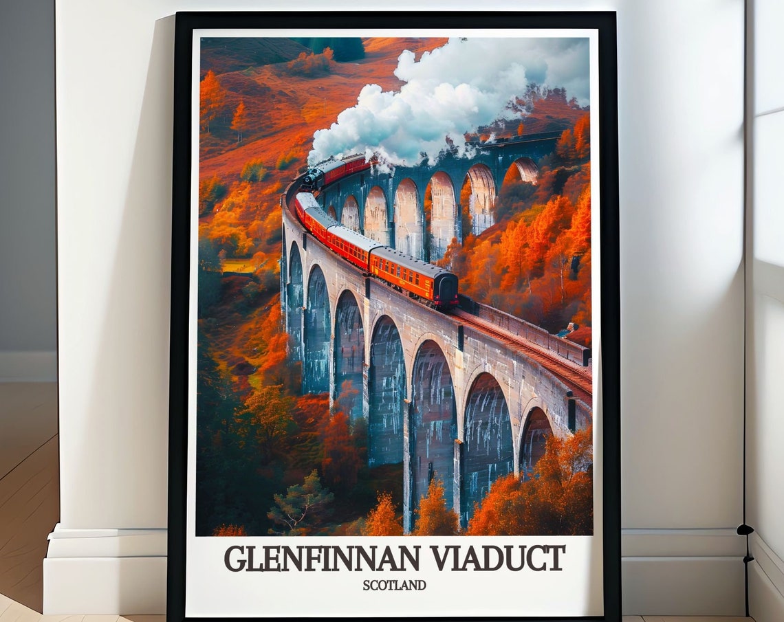 Glenfinnan Viaduct Scotland Steam Train Crossing In Autumn Poster