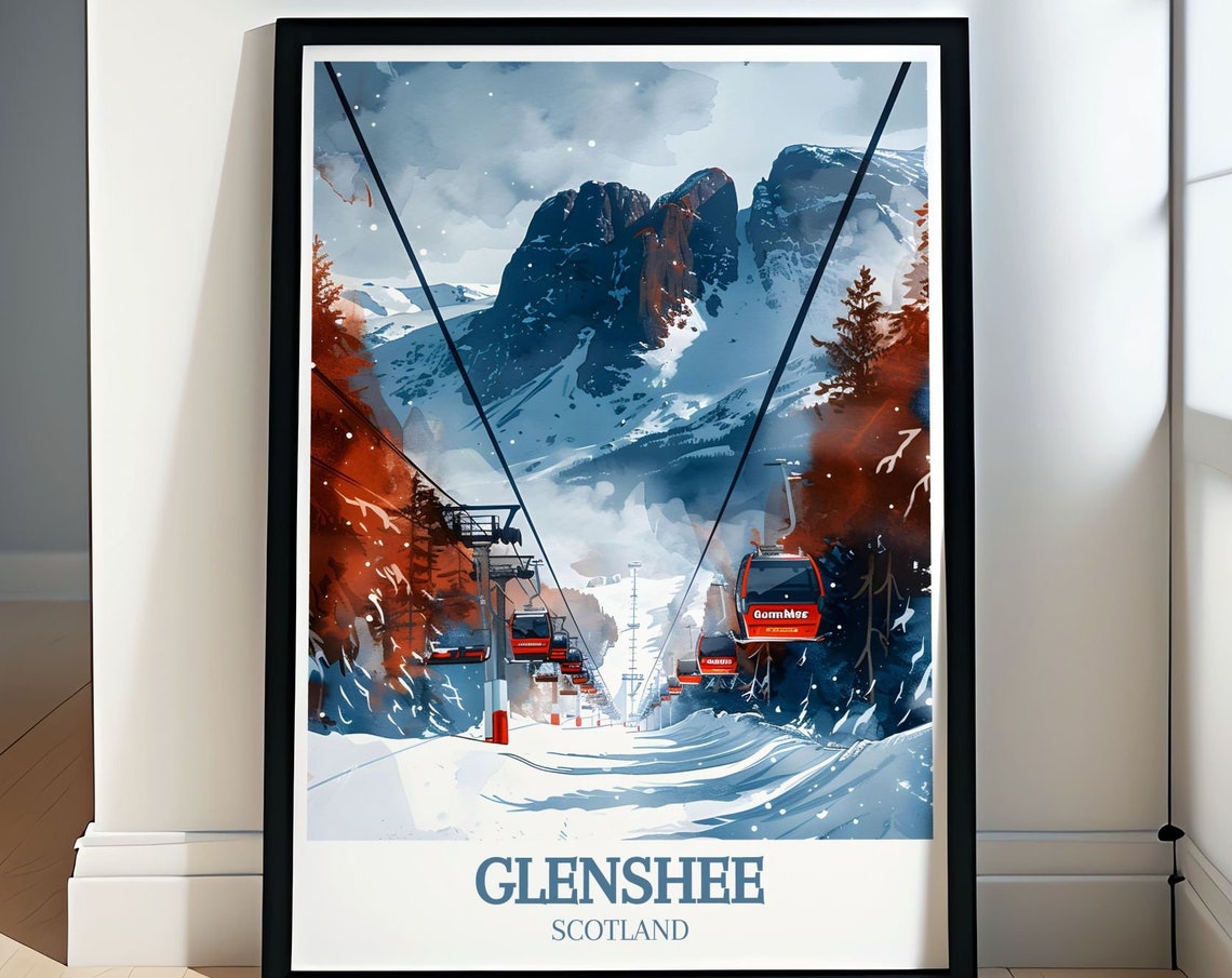 Glenshee Scotland Gondola Cabins Ascending Snowy Peak Poster