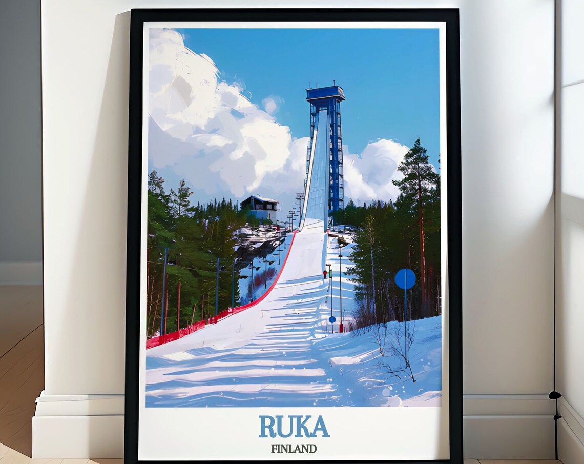 Ruka Finland Ski Jump Tower Snowy Winter Adventure Travel Poster