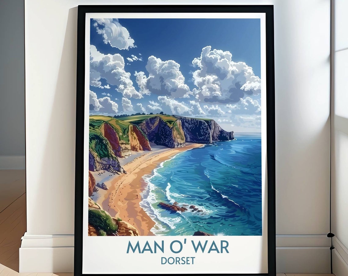 Man O War Dorset Jurassic Coast Beach Beneath Golden Cliffs Poster