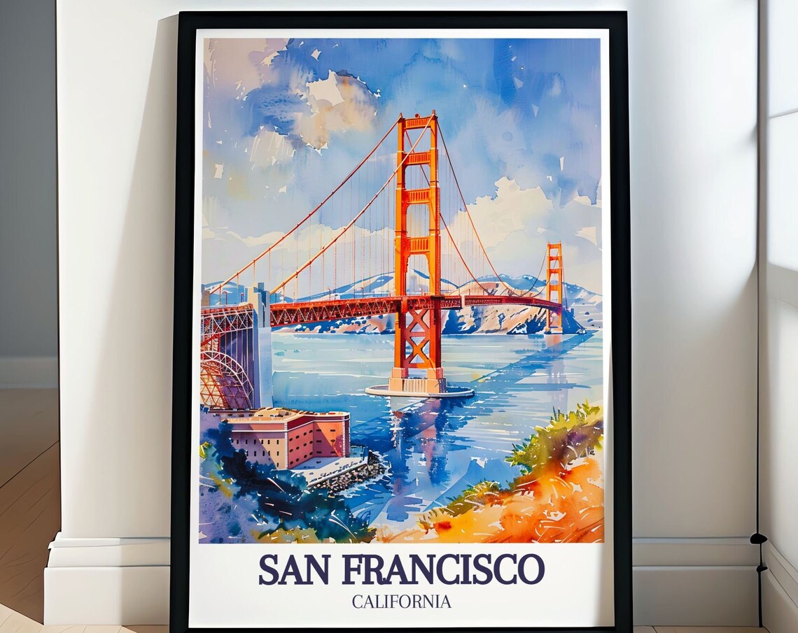 San Francisco Golden Gate Bridge Bay Span Watercolor View Poster