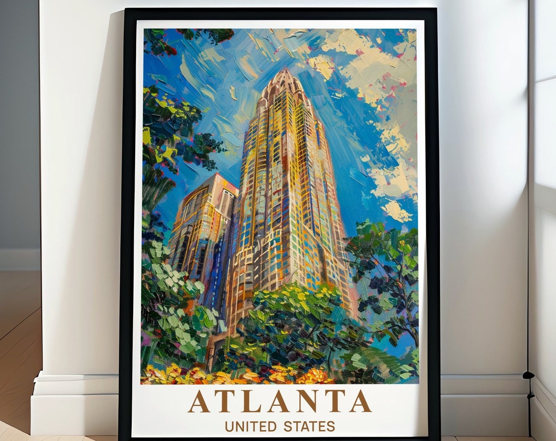 Atlanta Travel Poster Atlanta Travel Prints And Peachtree Towers Posters Peachtree Towers Wall Art Peachtree Towers Decor