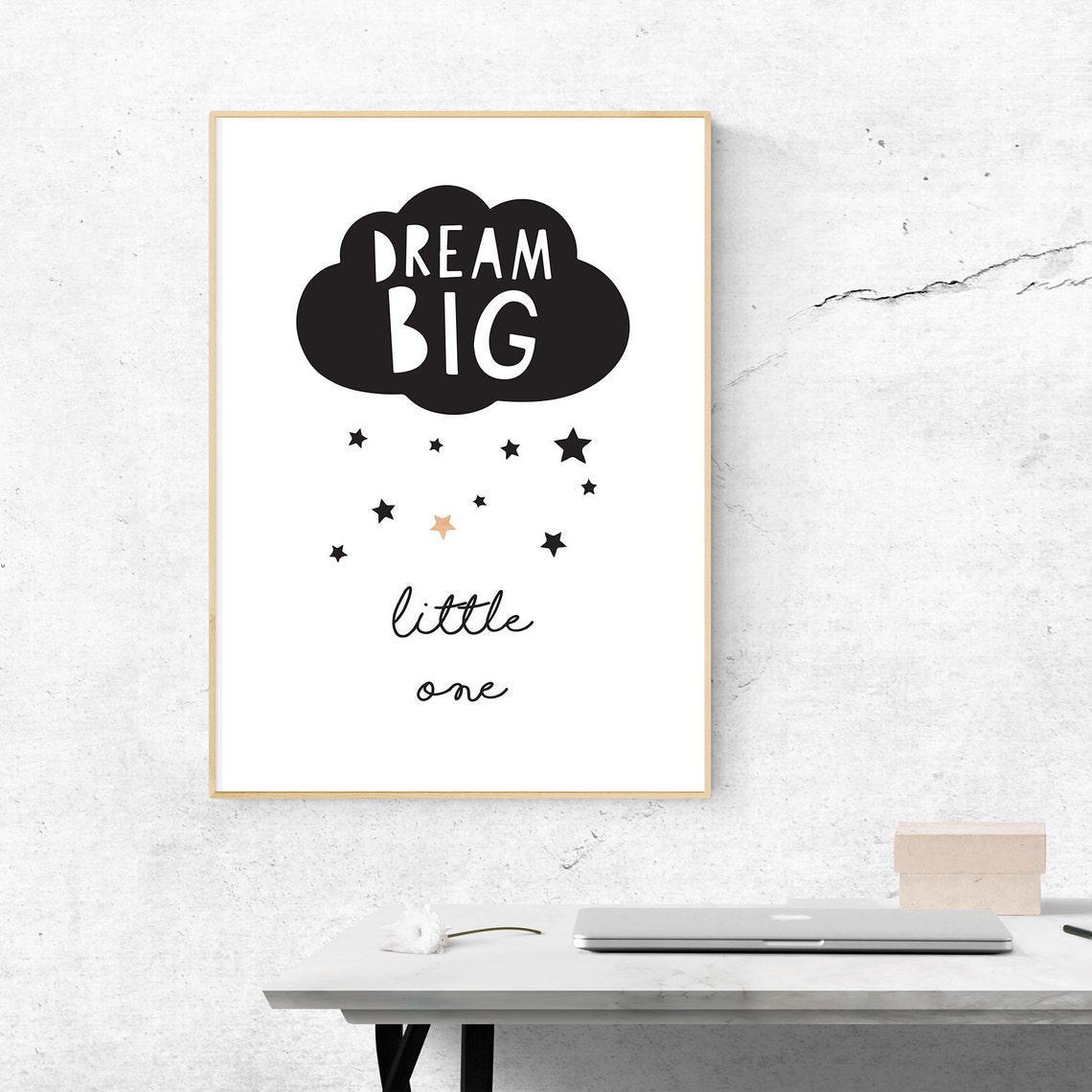 Dream Big Black Cloud Nursery Typography Star Kid Room Poster - Image 2