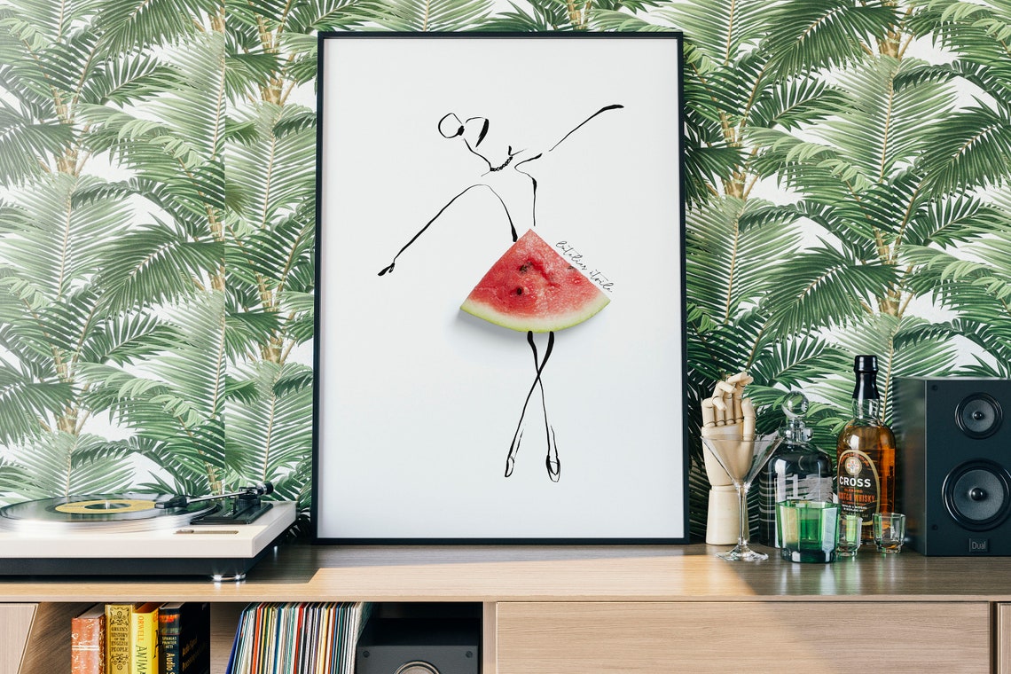 Ballerina Watermelon Tutu Whimsical Line Art Dance Studio Poster - Image 2
