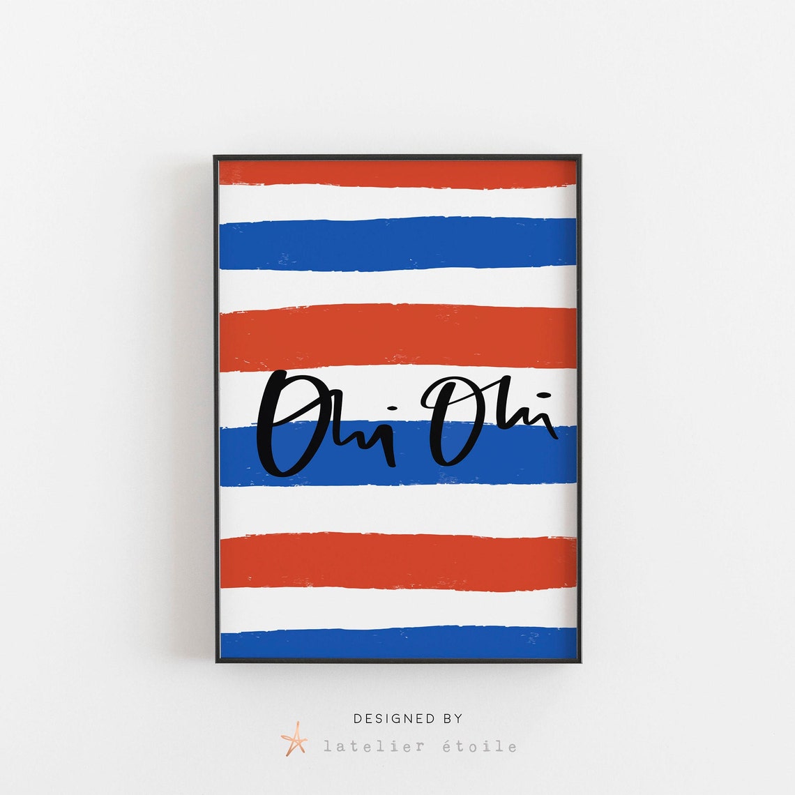 Oui Oui Red White Blue Striped French Hand Lettering Nursery Poster - Image 4