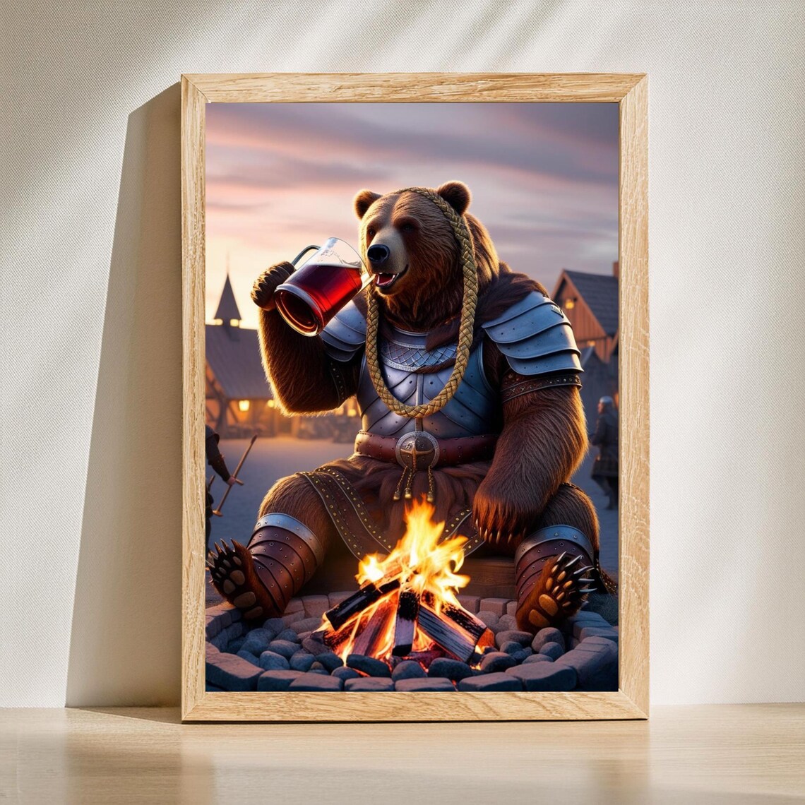 Viking Armored Giant Bear Drinking, Nordic Warrior Decor