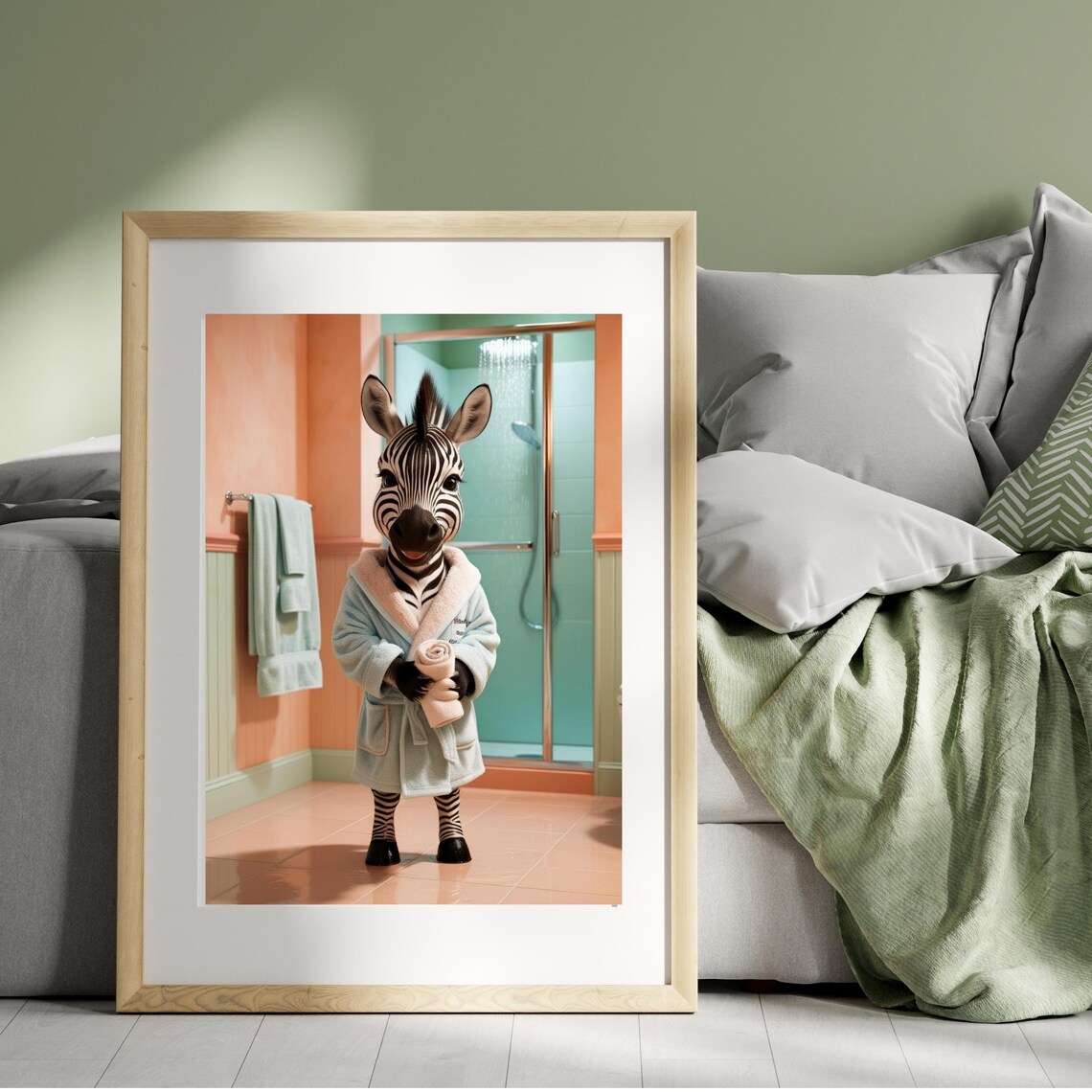 Funny Zebra Bathroom Wall Art, Cozy Zebra Bathrobe - Image 2