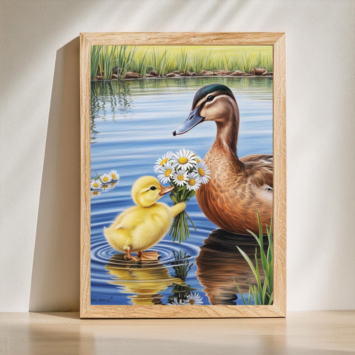 Mother's Day Duck, Cute Duckling With Daisies