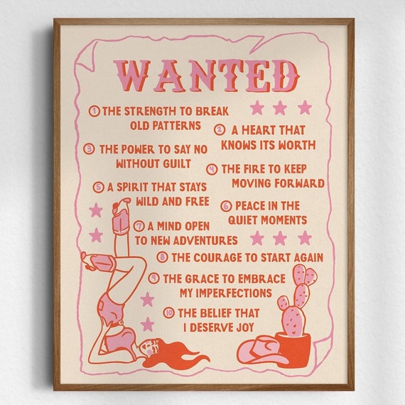 Affirmations Poster Print Cowgirl Gicle Fine Art Wanted Retro Wall Western Decor Unframed