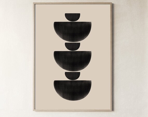 Black Semicircle Art Abstract Beige Black Art Boho Decor Abstract Print Minimalist Painting Wall Art Line Art Decor