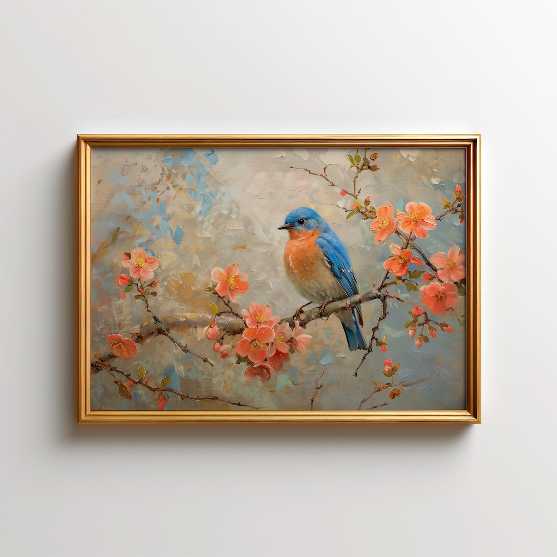 Eastern Bluebird Painting, Rustic Cottage Art Print