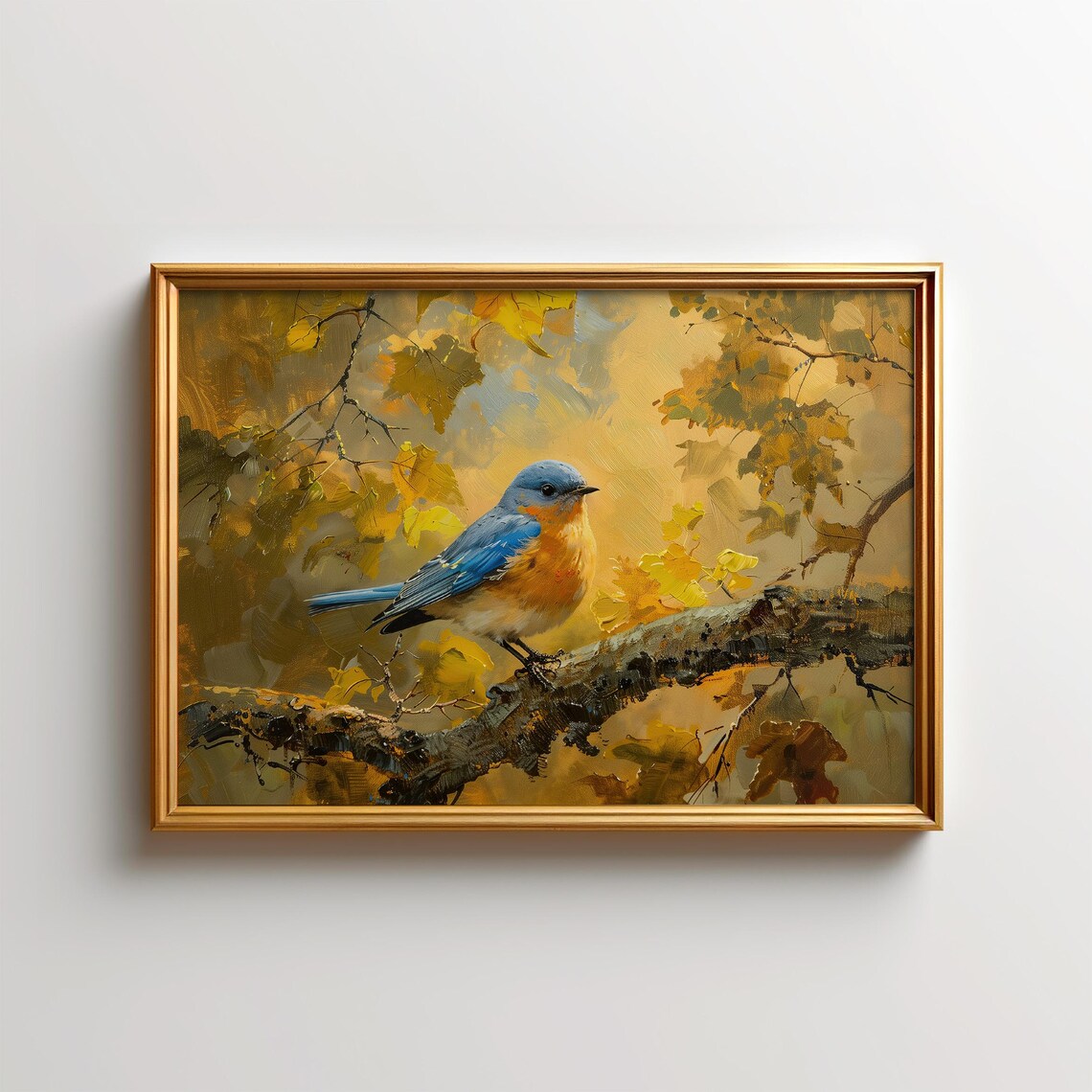 Eastern Bluebird Art Print, Rustic Cottage Nature Decor