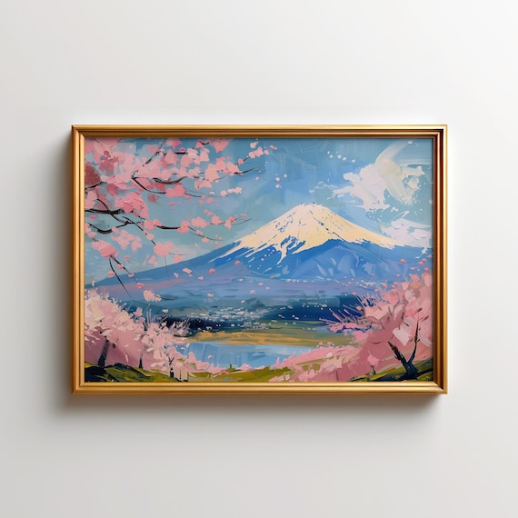 Mt Fuji Painting Japan Cherry Blossoms Art Print