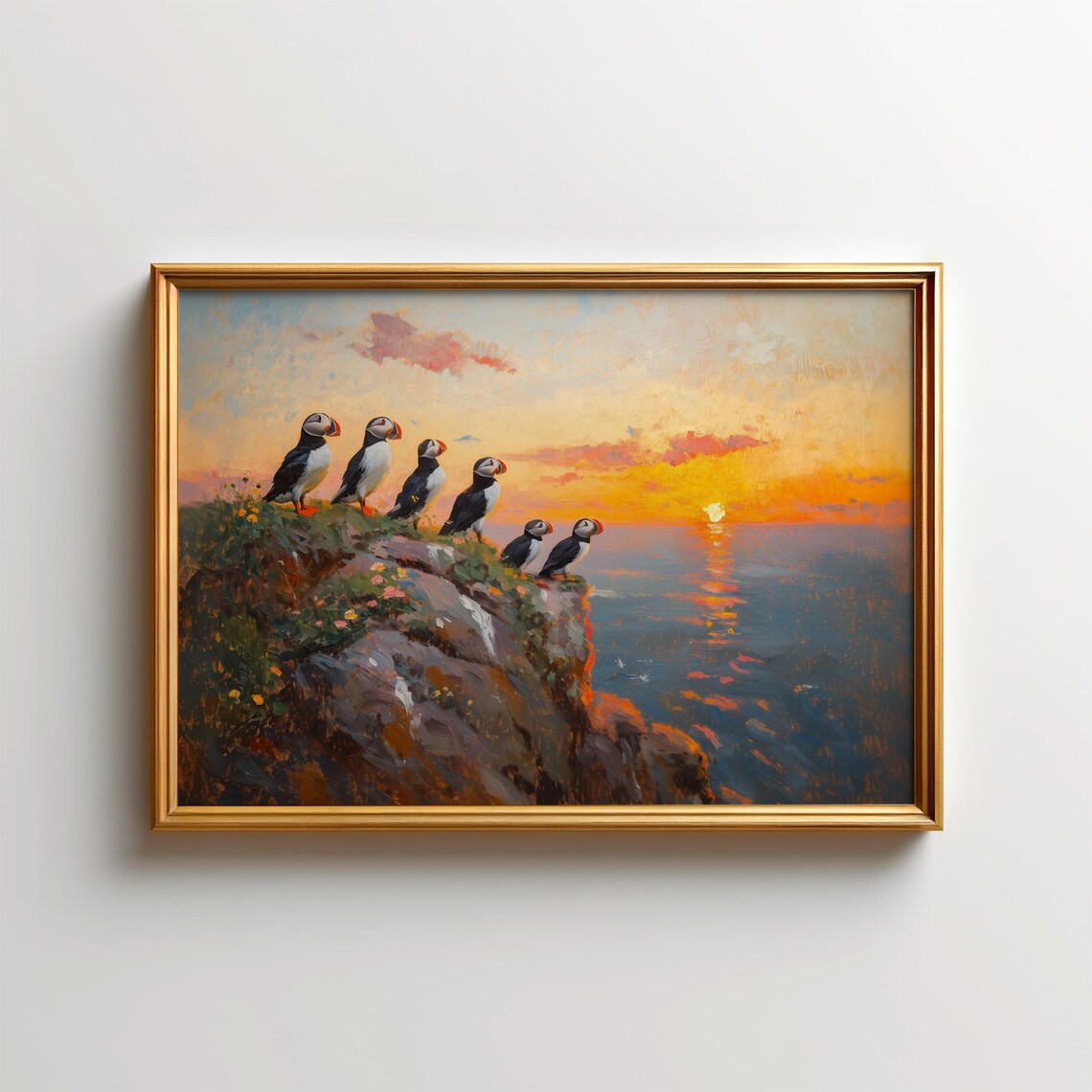 Atlantic Puffin Sunset Newfoundland Wildlife Poster