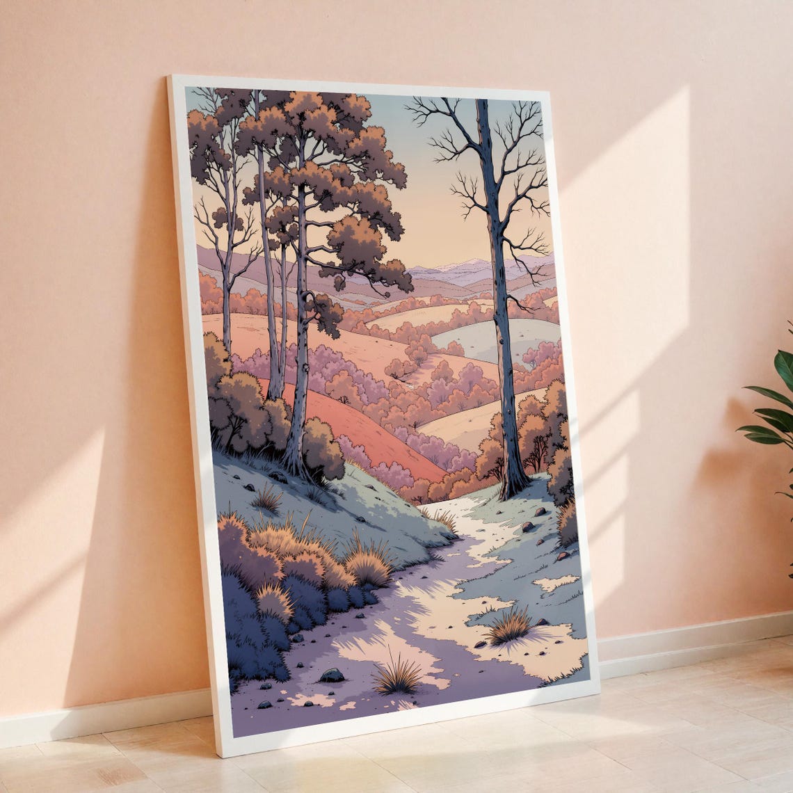Pastel Landscape Art Print Serene Countryside Illustration Dreamy Nature Scene Peaceful Wall Poster