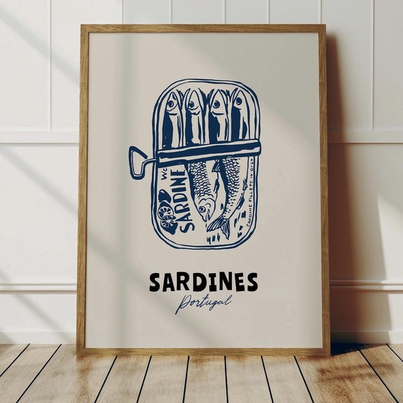 Sardines Tin Vintage Seafood Poster, Kitchen Decor