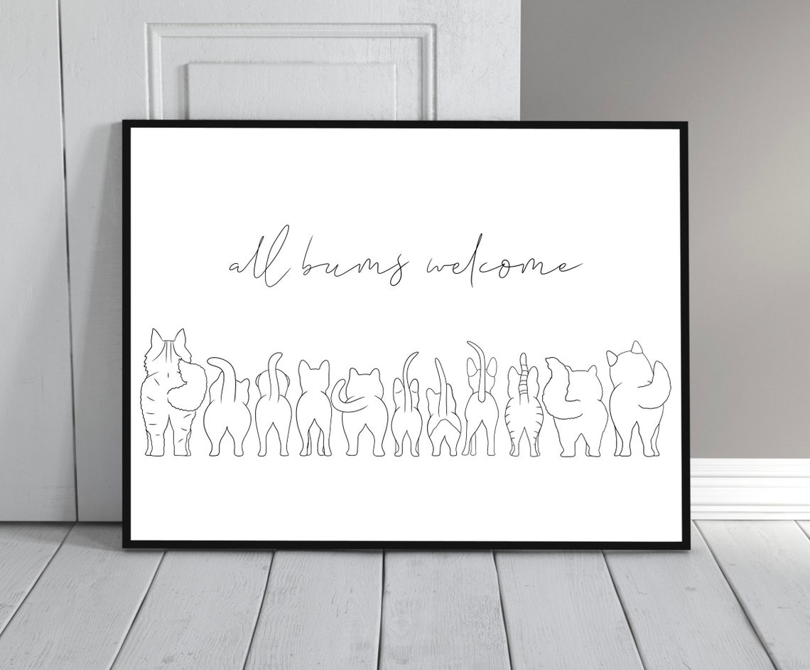 All Bums Welcome Eleven Cats Backs Up Funny Cat Lovers Line Poster