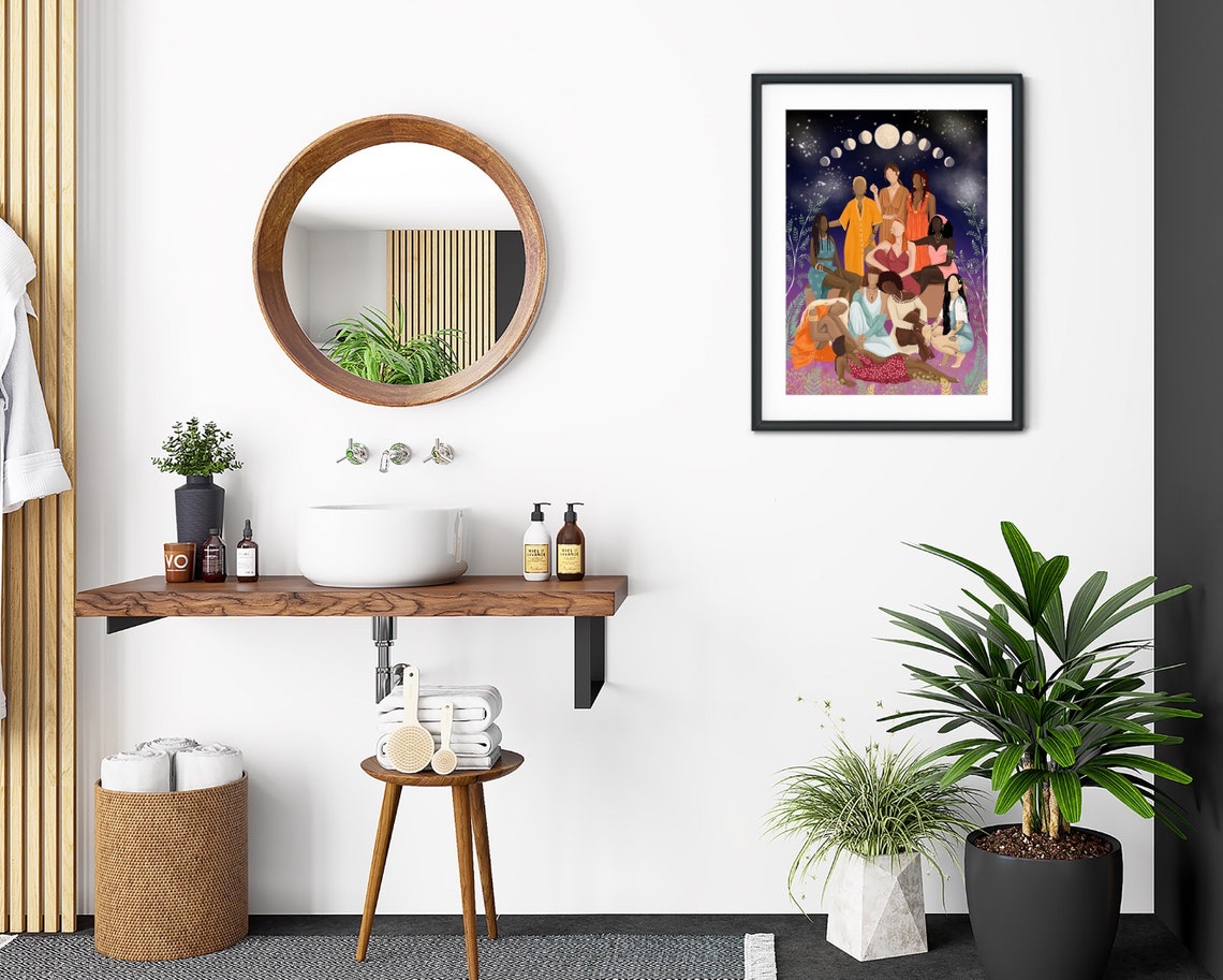 Women Unite Diverse Friends Under Moon Phases Starry Night Poster - Image 3