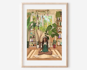 Plant Lady Fine Art Print, Boho Indoor Jungle Decor