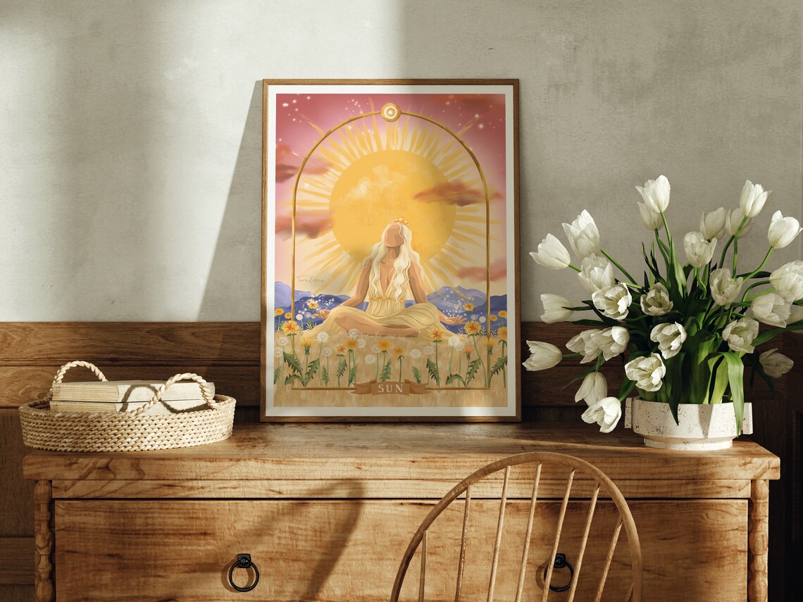 Sun Print Poster, Floral Ethereal Astrology Art - Image 2