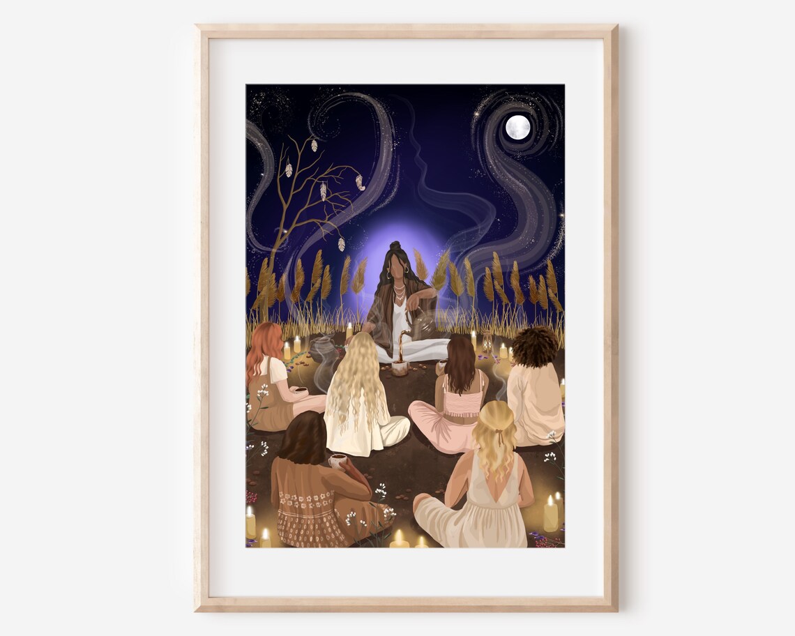 Cacao Ceremony Art Print, Witchy Moon Gathering