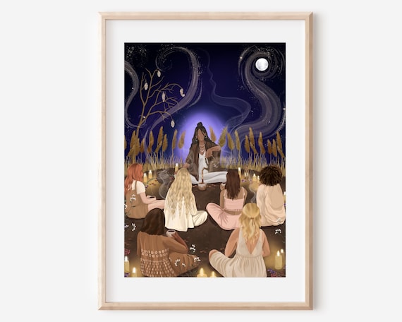 Cacao Ceremony Art Print, Witchy Moon Gathering