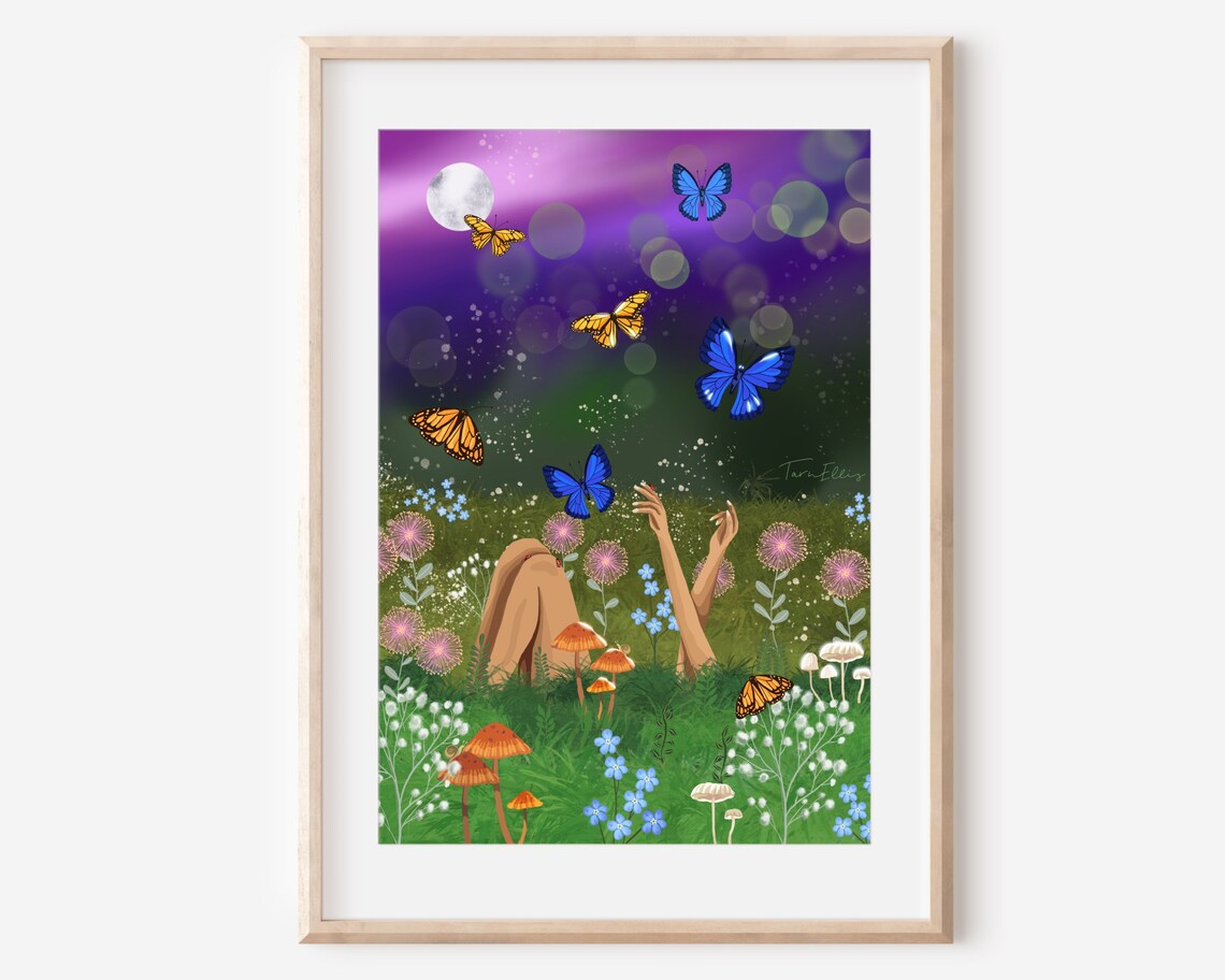 Metamorphosis Butterfly Meadow Flowers Art Print