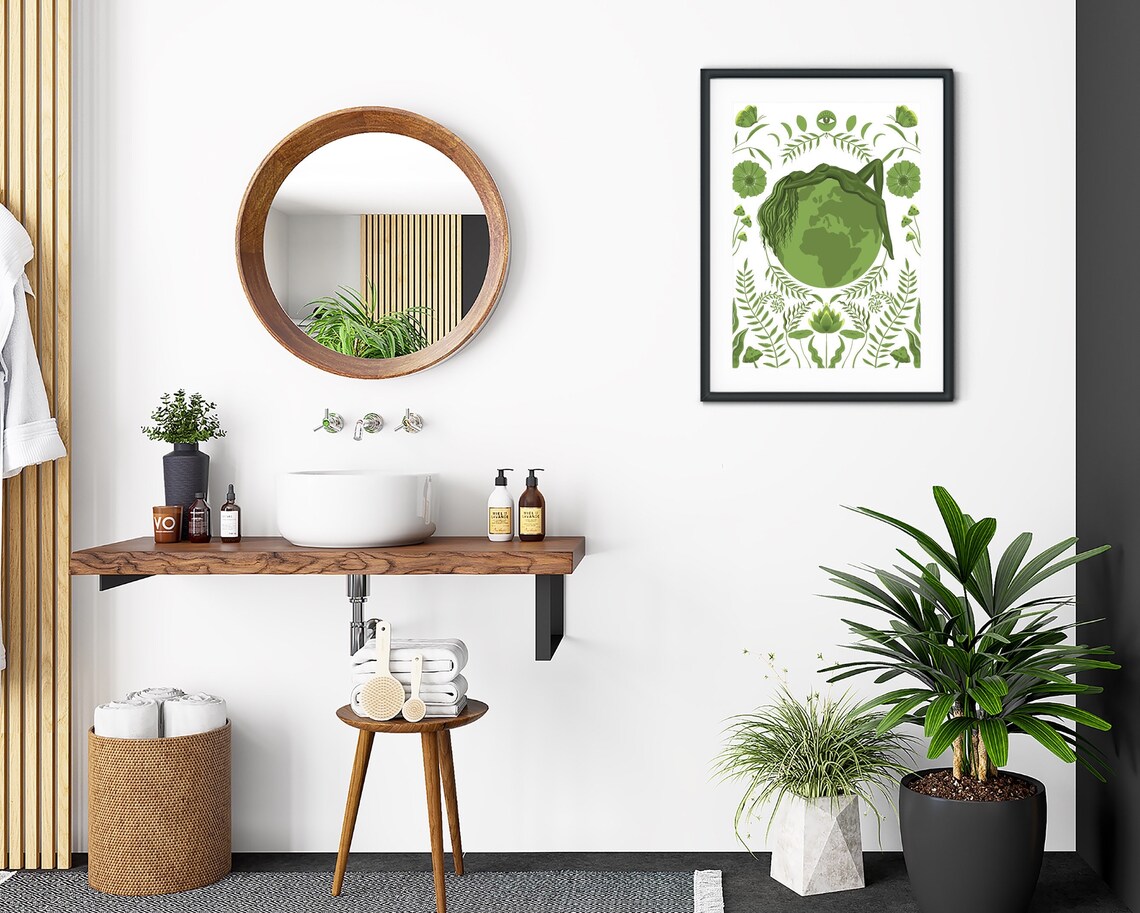 Green Earth Illustration, Ethereal Spiritual Wall Art Print - Image 2
