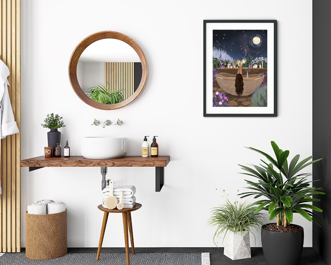 Tranquility Bath Art Print, Ethereal Floral Moon - Image 2