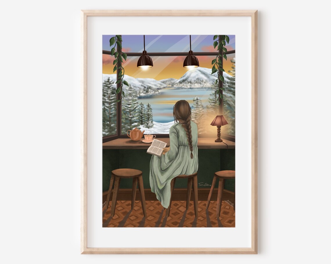 Romanticism Cozy Cafe Girl Reading Art Print
