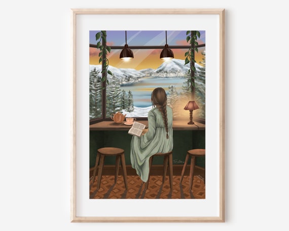 Romanticism Cozy Cafe Girl Reading Art Print