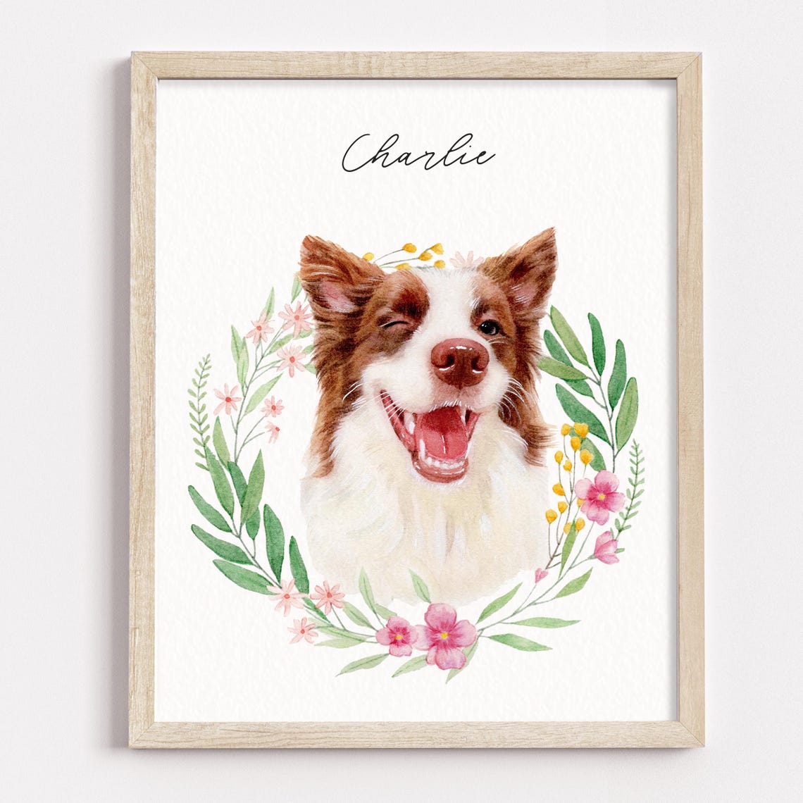 Fluffy Cream Cat Named Oliver in Daisy Wreath Watercolor Poster - Image 2