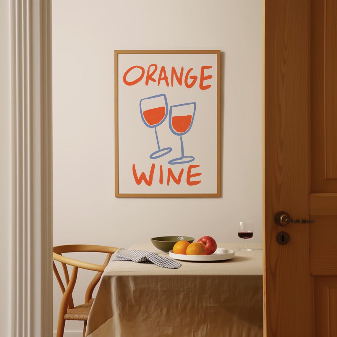 Orange Wine Two Glasses Minimal Retro Wine Typography Poster - Image 3
