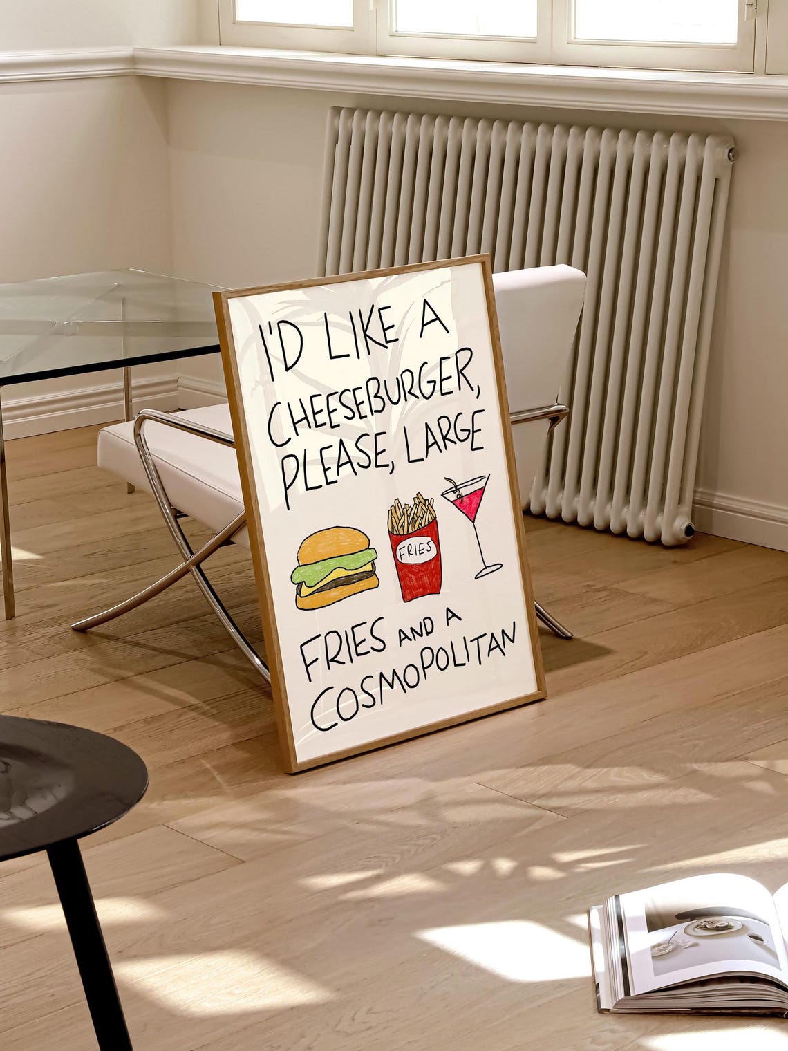 Cheeseburger Fries Cosmopolitan Fun Hand Lettered Food Quote Poster - Image 2