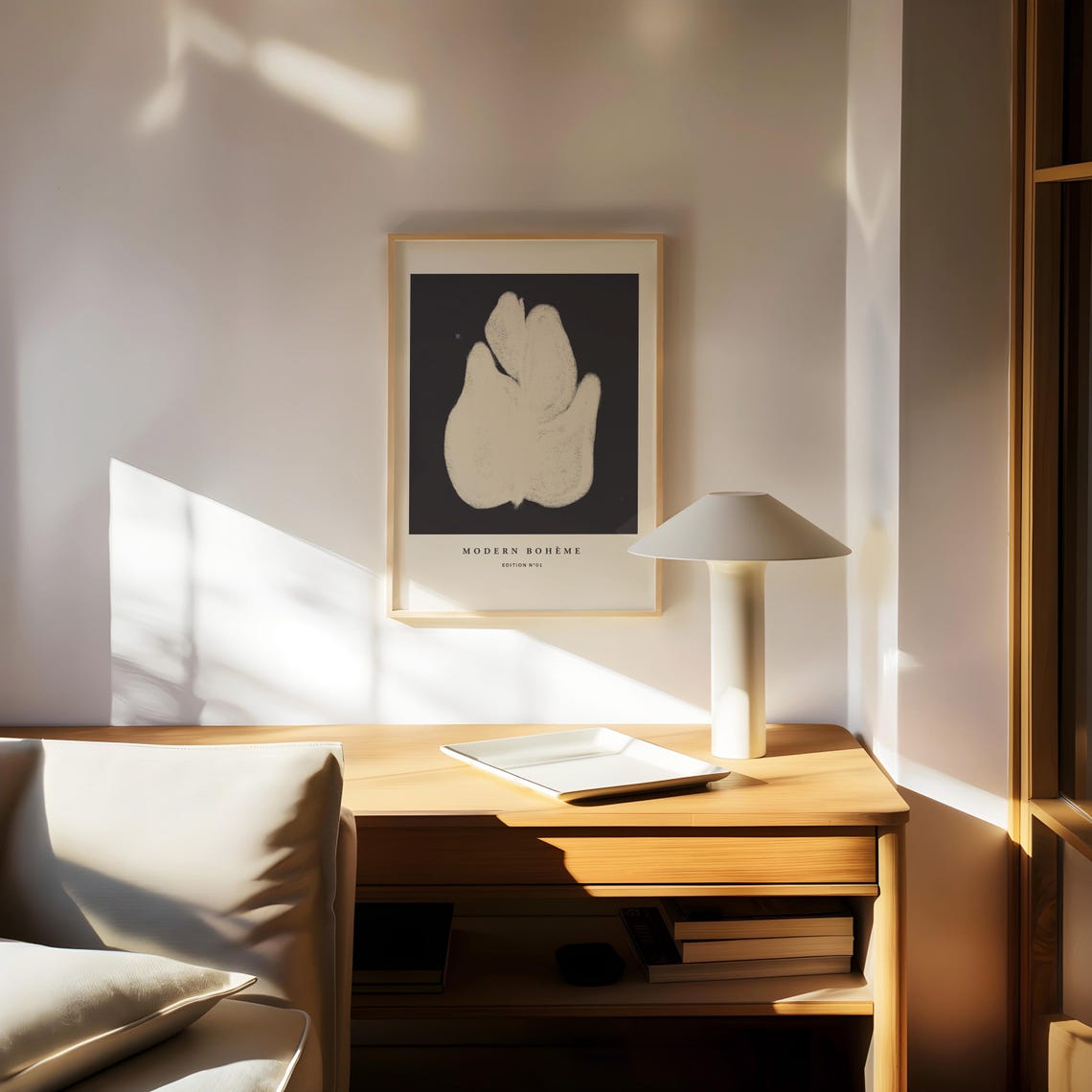 Modern Boheme Botanical Leaf Silhouette On Dark Black Art Poster - Image 2