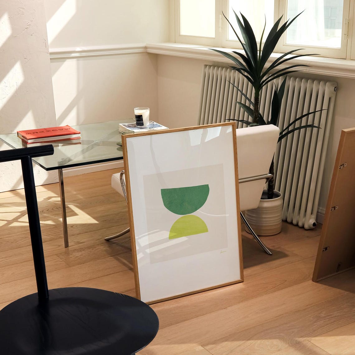 Green Geometric Bowl And Lime Semicircle Abstract Art Poster - Image 3