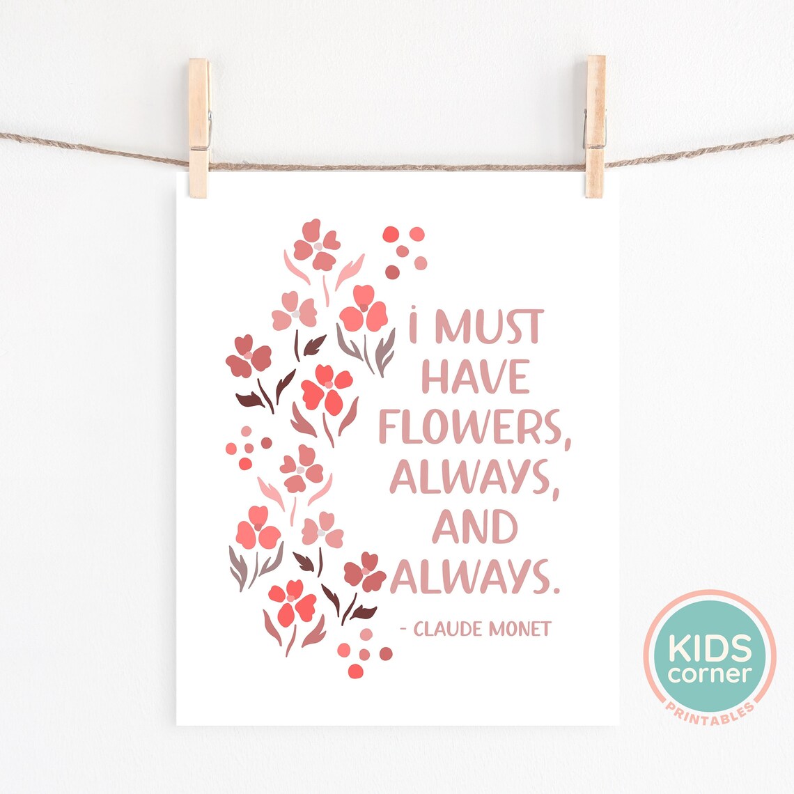 Monet Quote Art Print, Pink Flowers Phrase - Image 2