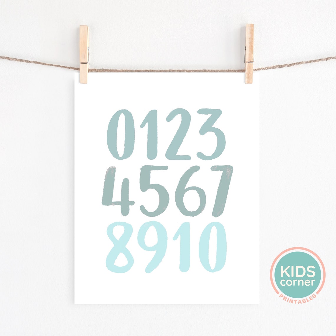 Numbers 0123456789 Kids Mint Watercolor Learning Chart Poster - Image 2