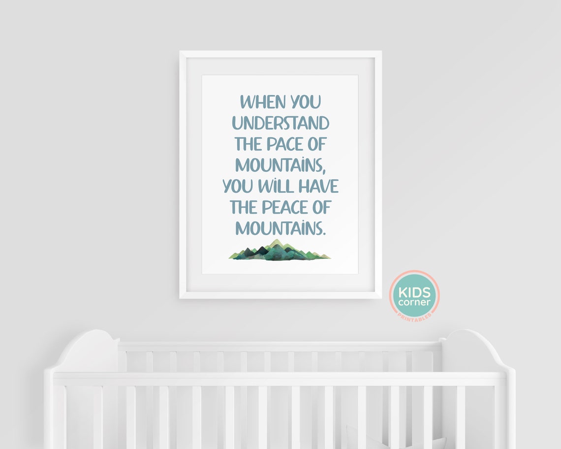 Pace Of Mountains Quote Green Watercolor Mountain Range Print - Image 2