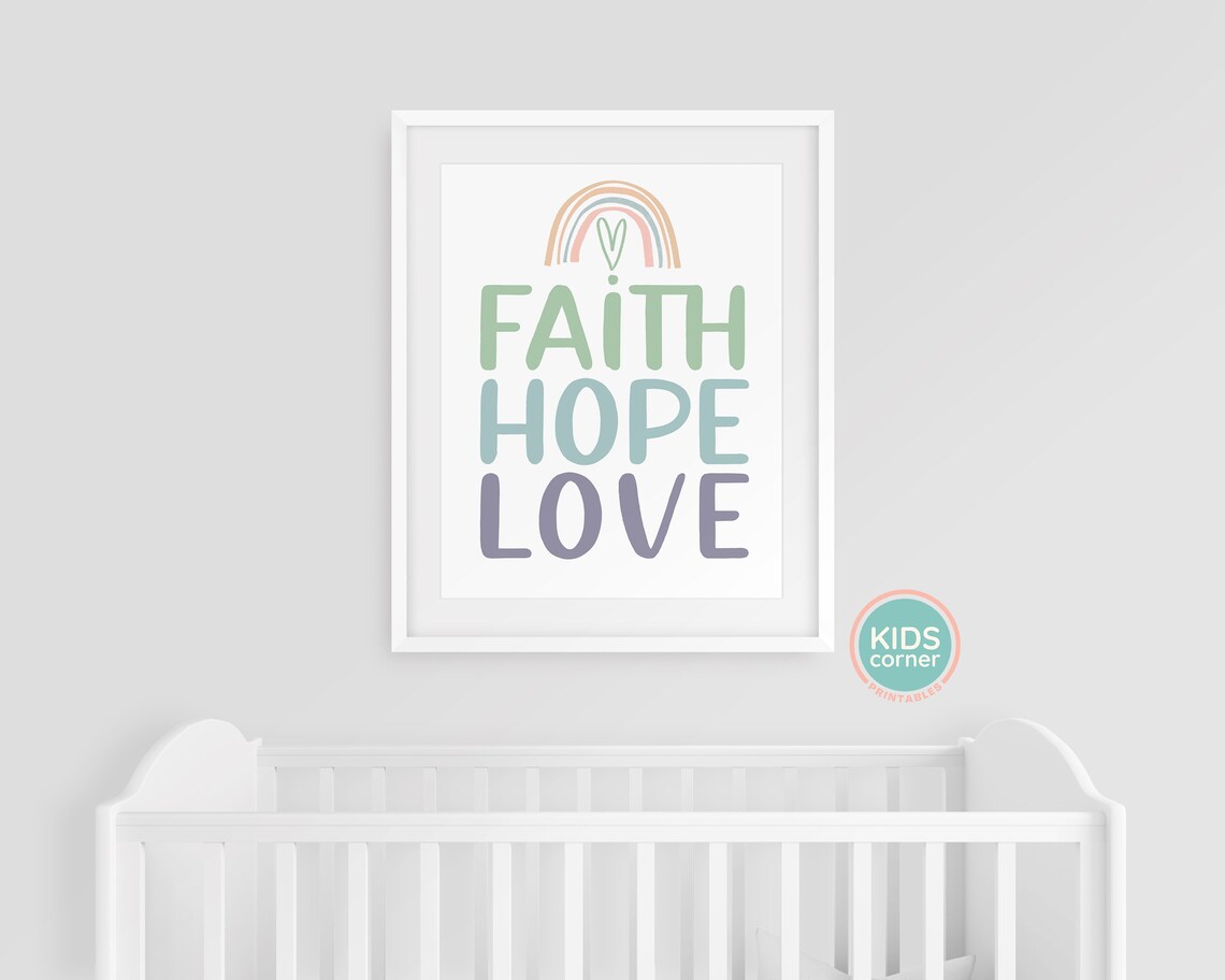 Faith Hope Love Rainbow Heart Kids Pastel Uplifting Quote Poster - Image 3