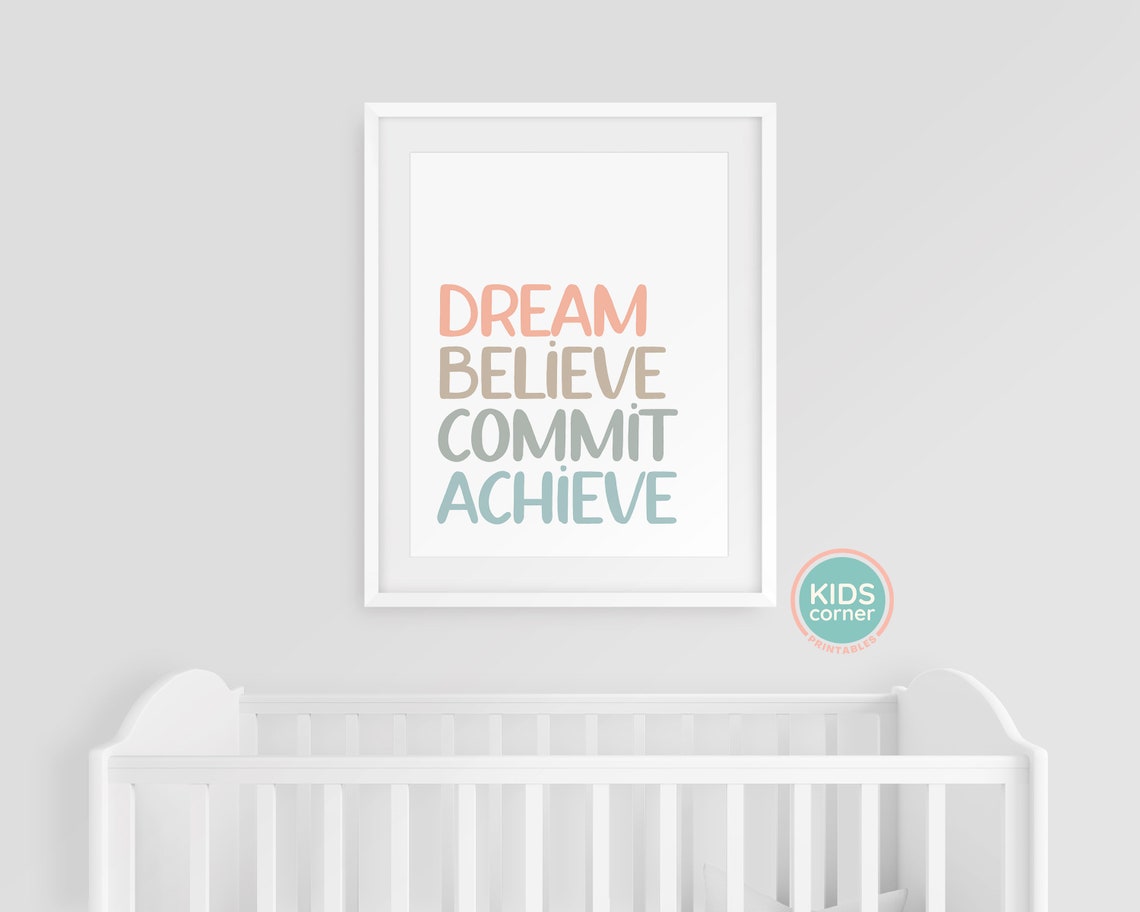 Dream Believe Commit Achieve Boho Goal Setting Word Art Poster - Image 3