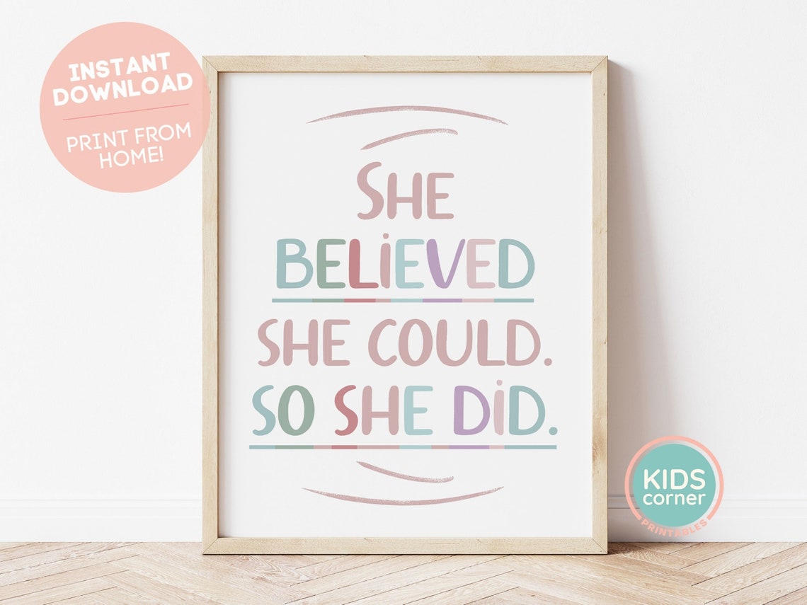 She Believed She Could So She Did Empowering Pastel Quote Poster