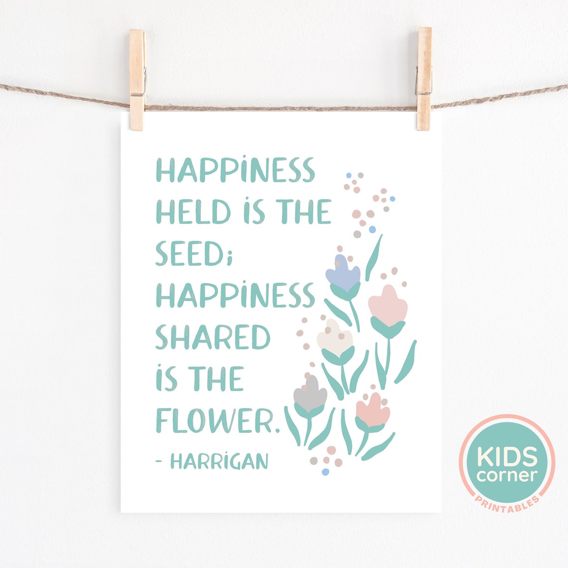 Happiness Held Is The Seed Teal Wildflower Botanical Quote Poster - Image 2